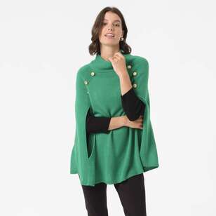 Jane Lamerton Women's Gold Trim Poncho Winter Green