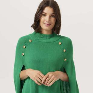 Jane Lamerton Women's Gold Trim Poncho Winter Green