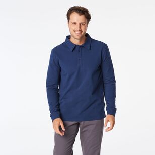 JC Lanyon Men's Hanover Stretch Cotton Long Sleeve Polo Navy