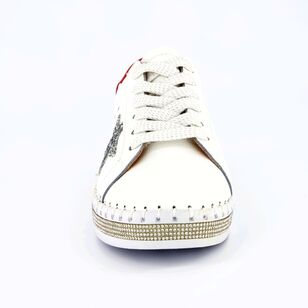 Just Bee Women's Cintra Lace Up Embellished Shoe White & Red