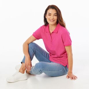 Khoko Collection Women's Spot Pique Polo Shirt Pink Spot