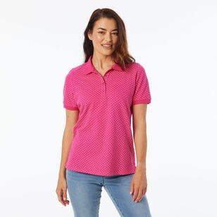 Khoko Collection Women's Spot Pique Polo Shirt Pink Spot