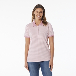 Khoko Collection Women's Stripe Pique Polo Shirt Rose Stripe