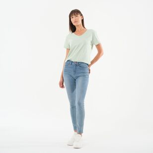 Khoko Collection Women's V Neck Cotton Tee Mint