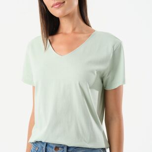 Khoko Collection Women's V Neck Cotton Tee Mint