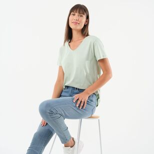 Khoko Collection Women's V Neck Cotton Tee Mint