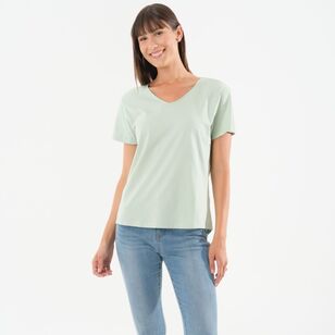 Khoko Collection Women's V Neck Cotton Tee Mint