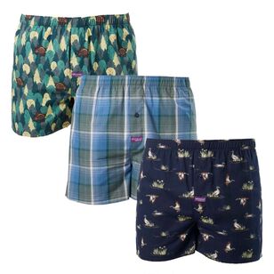 Mitch Dowd Men's Wood Ducks Cotton Boxer 3 Pack Blue & Green