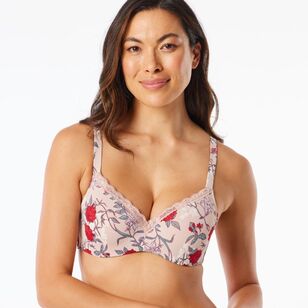 Sash & Rose Women's Underwire T-Shirt Bra 2 Pack Floral & Red