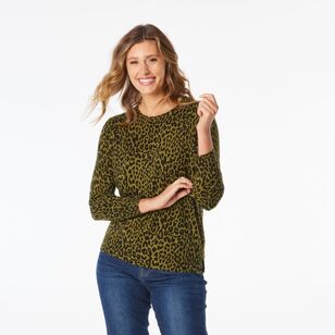 Khoko Collection Women's Animal Print Jumper Light Green & Print