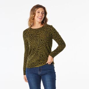 Khoko Collection Women's Animal Print Jumper Light Green & Print