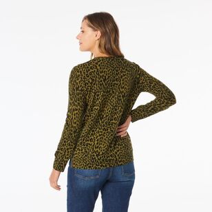 Khoko Collection Women's Animal Print Jumper Light Green & Print