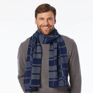 JC Lanyon Men's Smooth Check Knit Scarf Navy & Grey