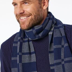 JC Lanyon Men's Smooth Check Knit Scarf Navy & Grey