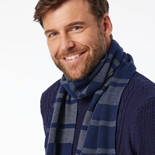 JC Lanyon Men's Smooth Check Knit Scarf Navy & Grey