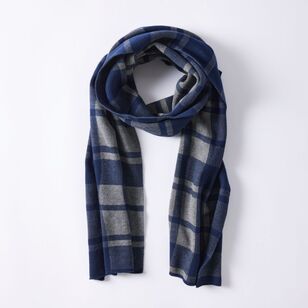 JC Lanyon Men's Smooth Check Knit Scarf Navy & Grey