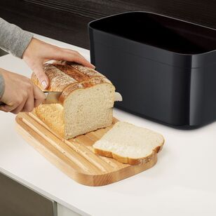 Joseph Joseph Bread Bin With Bamboo Cutting Board Lid Black