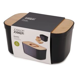 Joseph Joseph Bread Bin With Bamboo Cutting Board Lid Black