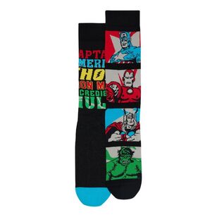 Rio Men's Licensed Marvel Crew Sock 2 Pack Black Multicoloured 8-11