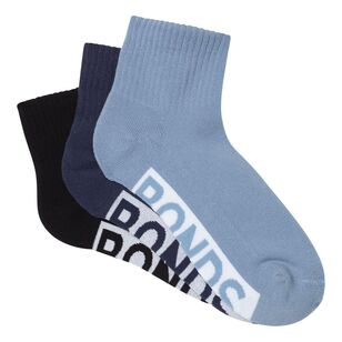 Bonds Men's Logo Original Quarter Crew Sock 3 Pack Black & Den