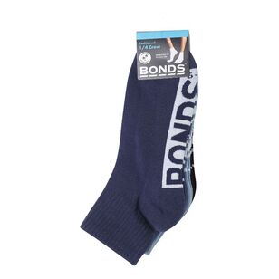 Bonds Men's Logo Original Quarter Crew Sock 3 Pack Black & Den