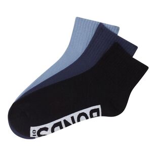 Bonds Men's Logo Original Quarter Crew Sock 3 Pack Black & Den