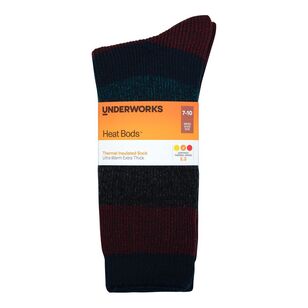 Underworks Men's Heat Bods Brushed Crew Sock Stripe