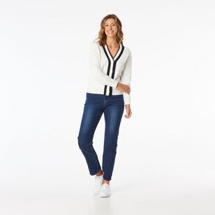 Khoko Collection Women's College Cardigan Ivory & Black