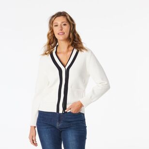 Khoko Collection Women's College Cardigan Ivory & Black