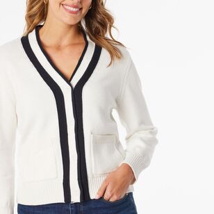 Khoko Collection Women's College Cardigan Ivory & Black