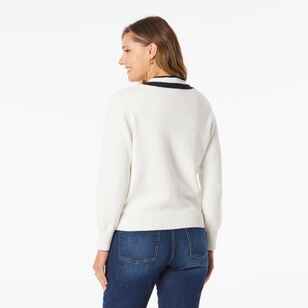 Khoko Collection Women's College Cardigan Ivory & Black