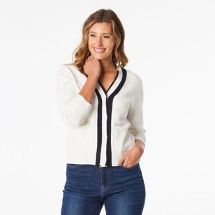 Khoko Collection Women's College Cardigan Ivory & Black