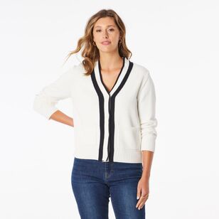 Khoko Collection Women's College Cardigan Ivory & Black