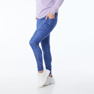 LMA Women's Print Full Length Leggings Indigo & Light Pink