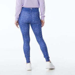 LMA Women's Print Full Length Leggings Indigo & Light Pink