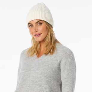 Khoko Women's Cable Knit Beanie Cream One Size