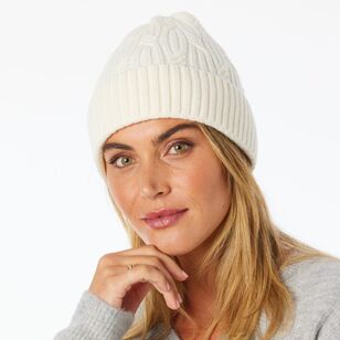 Khoko Women's Cable Knit Beanie Cream One Size