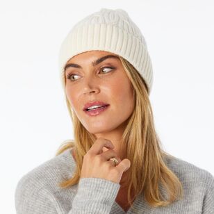 Khoko Women's Cable Knit Beanie Cream One Size