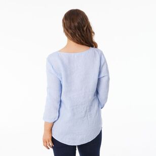 Khoko Collection Women's Roll Sleeve Linen Shirt Blue