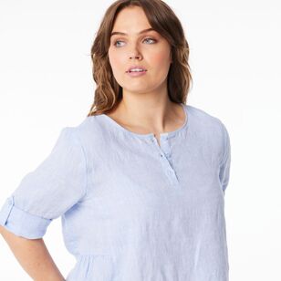 Khoko Collection Women's Roll Sleeve Linen Shirt Blue