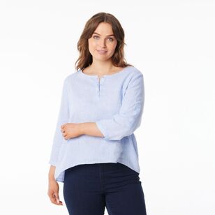 Khoko Collection Women's Roll Sleeve Linen Shirt Blue