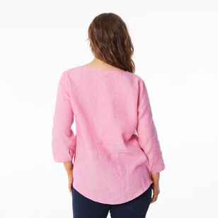 Khoko Collection Women's Roll Sleeve Linen Shirt Pink