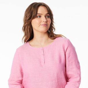 Khoko Collection Women's Roll Sleeve Linen Shirt Pink