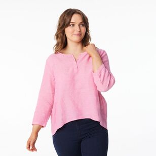 Khoko Collection Women's Roll Sleeve Linen Shirt Pink