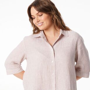 Khoko Collection Women's Oversized Linen Shirt Biscuit