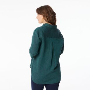 Khoko Collection Women's Oversized Linen Shirt Dark Green