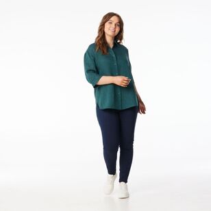 Khoko Collection Women's Oversized Linen Shirt Dark Green