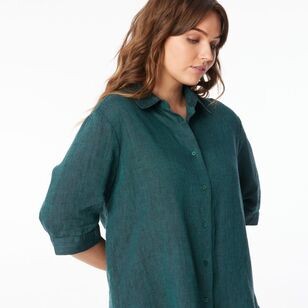 Khoko Collection Women's Oversized Linen Shirt Dark Green