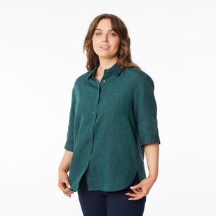 Khoko Collection Women's Oversized Linen Shirt Dark Green