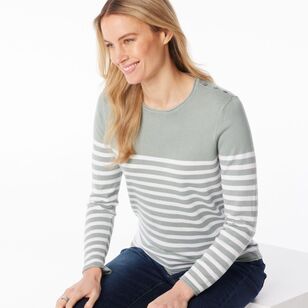 Khoko Collection Women's Stripe Knit Sage & White